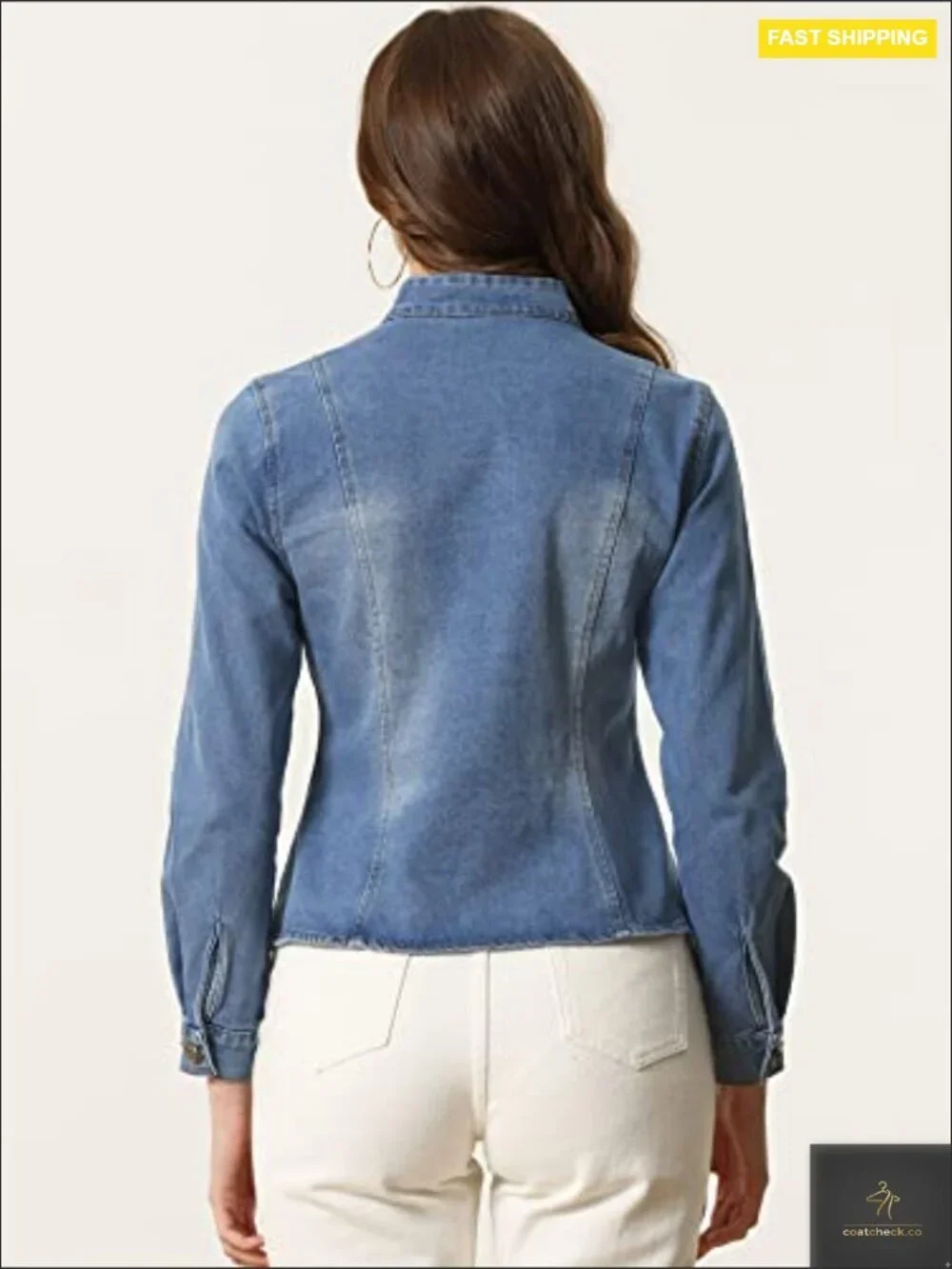 Retro Button Down Denim Jacket Classic Long Sleeve Relaxed Fit Single Breasted